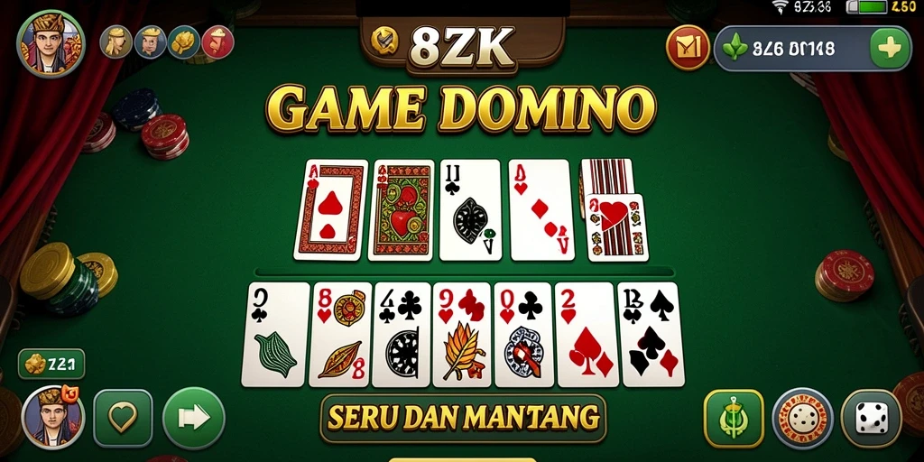 Tampilan antarmuka 8ZK yang menarik dan interaktif dalam permainan Domino.