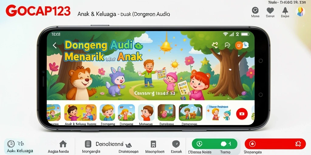 Antarmuka GOCAP123 menunjukkan pengalaman Dongeng Audio yang menarik.